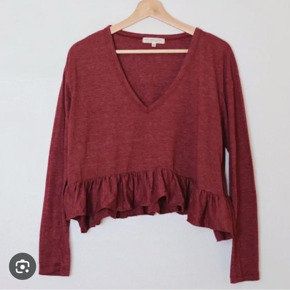 Truly Madly Deeply Red Asymmetrical Ruffled Long Sleeve Blouse - Picture 1 of 3